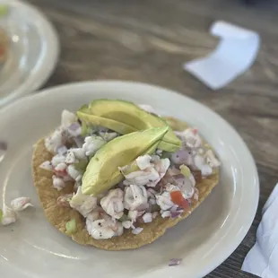 Shrimp CAMARON ceviche tostada