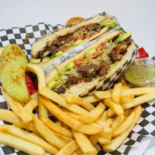 a sandwich and fries