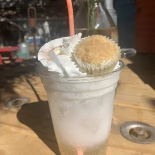 Banana Cream Italian Soda- top with our local banana cream cheese cake bites