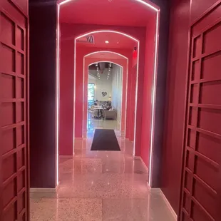 hallway leading to coffee shop