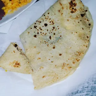 a tortilla and rice dish