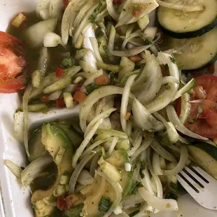 So many onions and the cucumber and tomatoes were not fresh