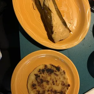 Pork, bean and cheese pupusa and chicken tamale. Both wonderful!
