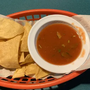 Tortilla chips and salsa. Pretty plain.