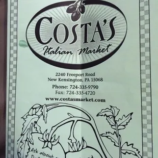 Menu with hours of hot food pick up