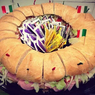 a large sandwich with a lot of chips in it