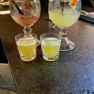 Prickly pear margarita, la costa margarita, green apple shots.