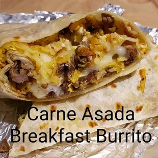 Carne Asada breakfast burrito.  Yummy (to go order)