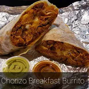 Chorizo breakfast burrito.  Yummy (to go order)