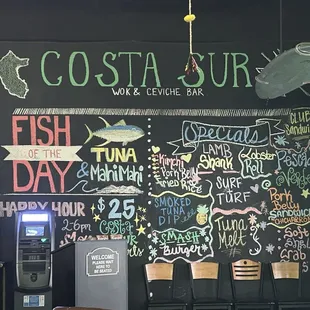 Specials on the wall.