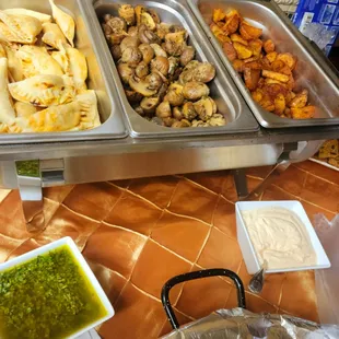 Tapas: Chicken Empanadas, Garlic Mushrooms, and Patas Bravas