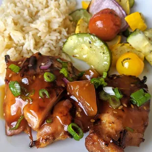 Teriyaki Chicken, white rice, and seasonal vegetables