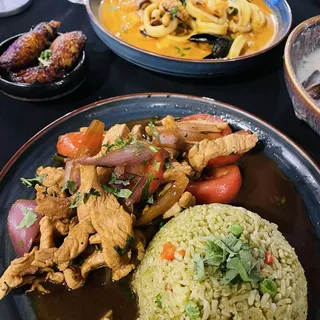 Special Cilantro Rice with Pollo Saltado