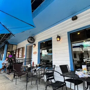 tables and umbrellas outside