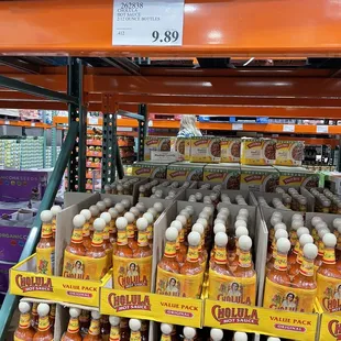 a display of hot sauces