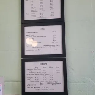 Prices and sizes