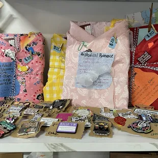Mystery books and pins