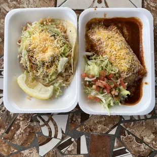 Left: Veggie Taco Right: Veggie/Cheese Enchilada