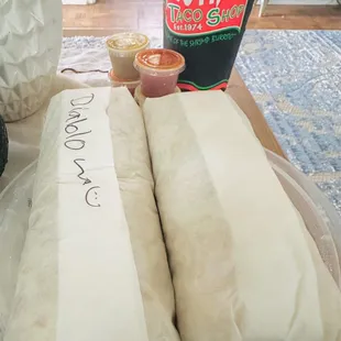 Diablo Shrimp Burrito &amp; Crunchy Breakfast Chipotle Burrito HUGE