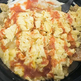 Green Chilaquiles w/ Scrambled Eggs