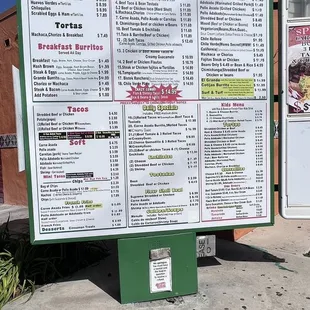 a menu on a sign
