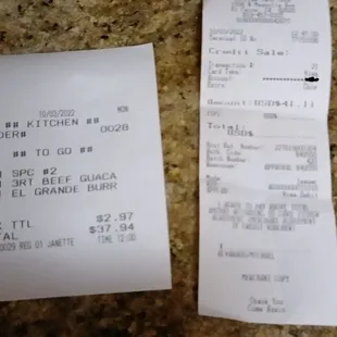 receipt of total and what I was charged