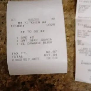 receipt without order breakdown