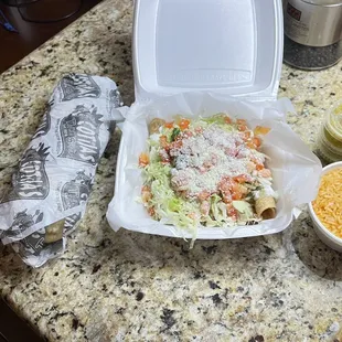 Potato Rolled Tacos and rice