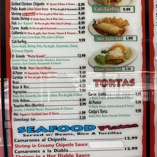 Cotijas burritos, tortas, seafood &amp; combo menu - 5/18/21