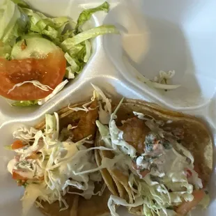 Fish tacos 1.29 each pretty good portion and price nice and cripsy