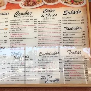 menu and prices