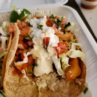 Closer view of the fish supreme taco.