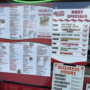 menus and prices