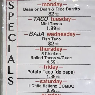 Updated specials