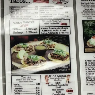 Tacos menu