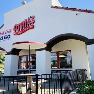 View of the outside dining area from the drive thru