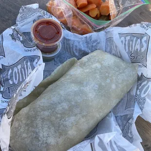 Chorizo Burrito $9.75 with pickled carrots &amp; jalapeño