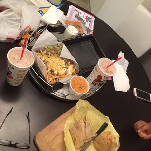 Shrimp burrito and carne Asada fries