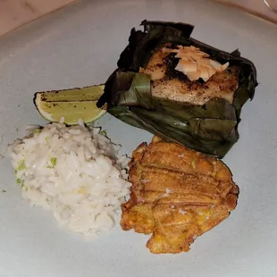 Tasting Menu: Banana leaf wrapped fish with coconut rice