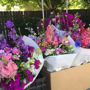 A Farmers Market isn't complete without gorgeous flower arraignments. $10/bouquet.