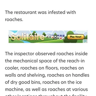Excerpt from a news article about their most recent health score. They got roaches everywhere y'all. Don't risk it!