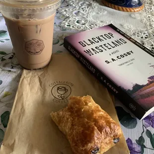 I got a chocolate croissant, iced mocha latte and a new book to read!