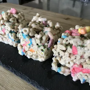 a row of rice krispy treats