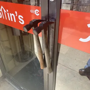 Cute handles on store door