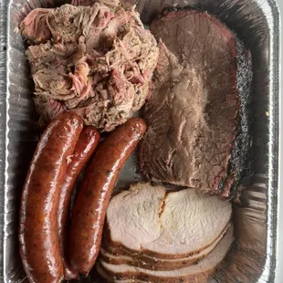 Brisket, pork, turkey and sausages