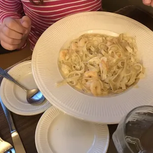 The shrimp Alfredo.