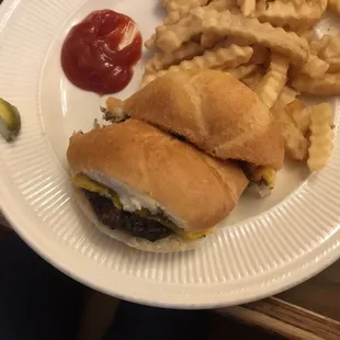 The kids cheeseburger and french fries.