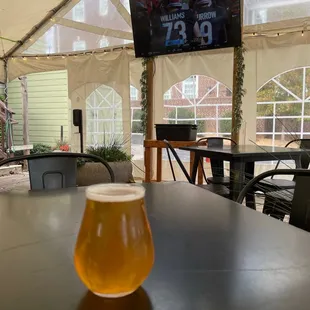 a glass of beer on a table