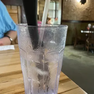 I wasn't finished with my water, but the waitress put the dirty silverware in it.