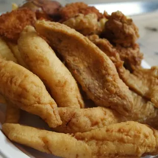 Fried perch on the Seafood Platter.